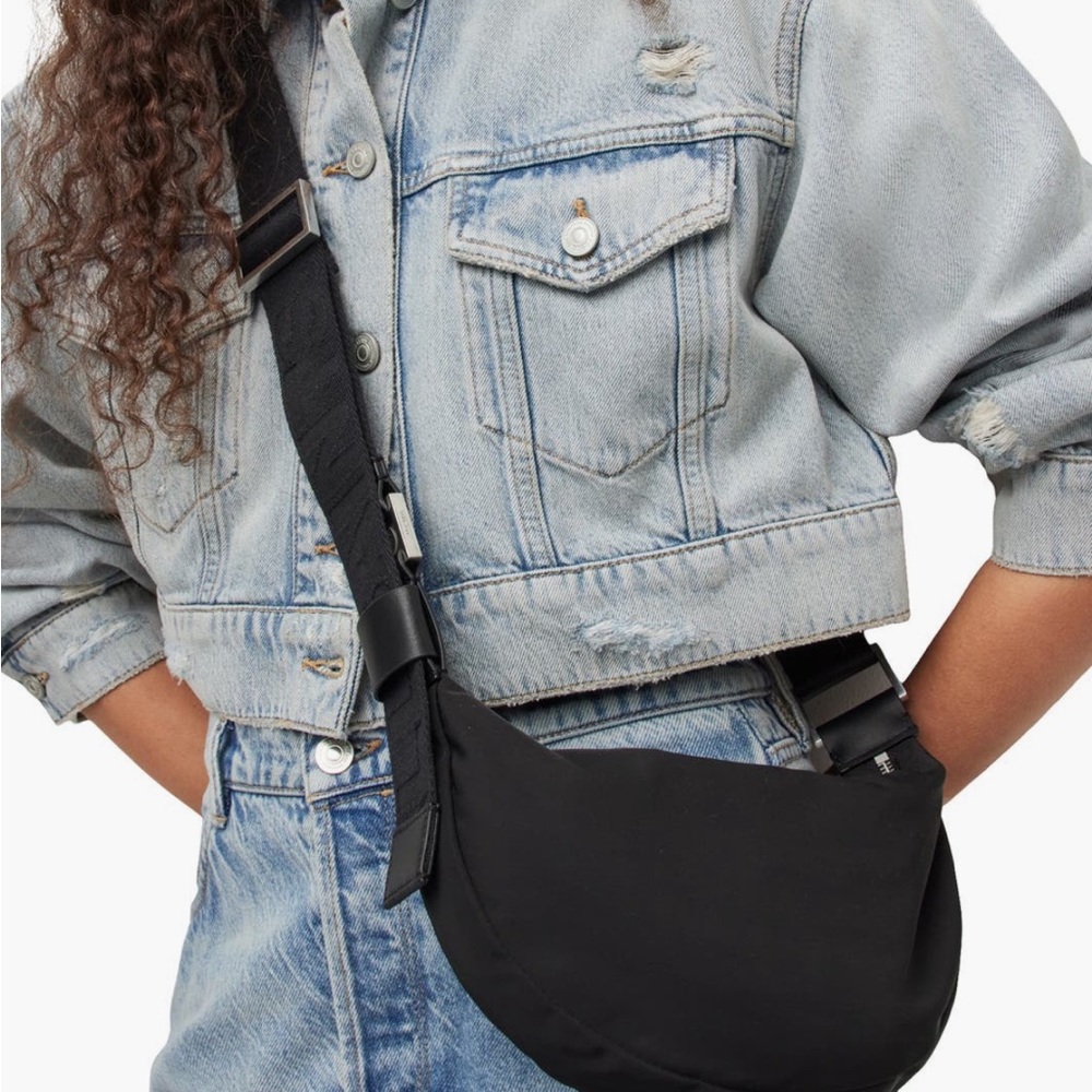 All Saints Half Moon Nylon Black Crossbody Bag